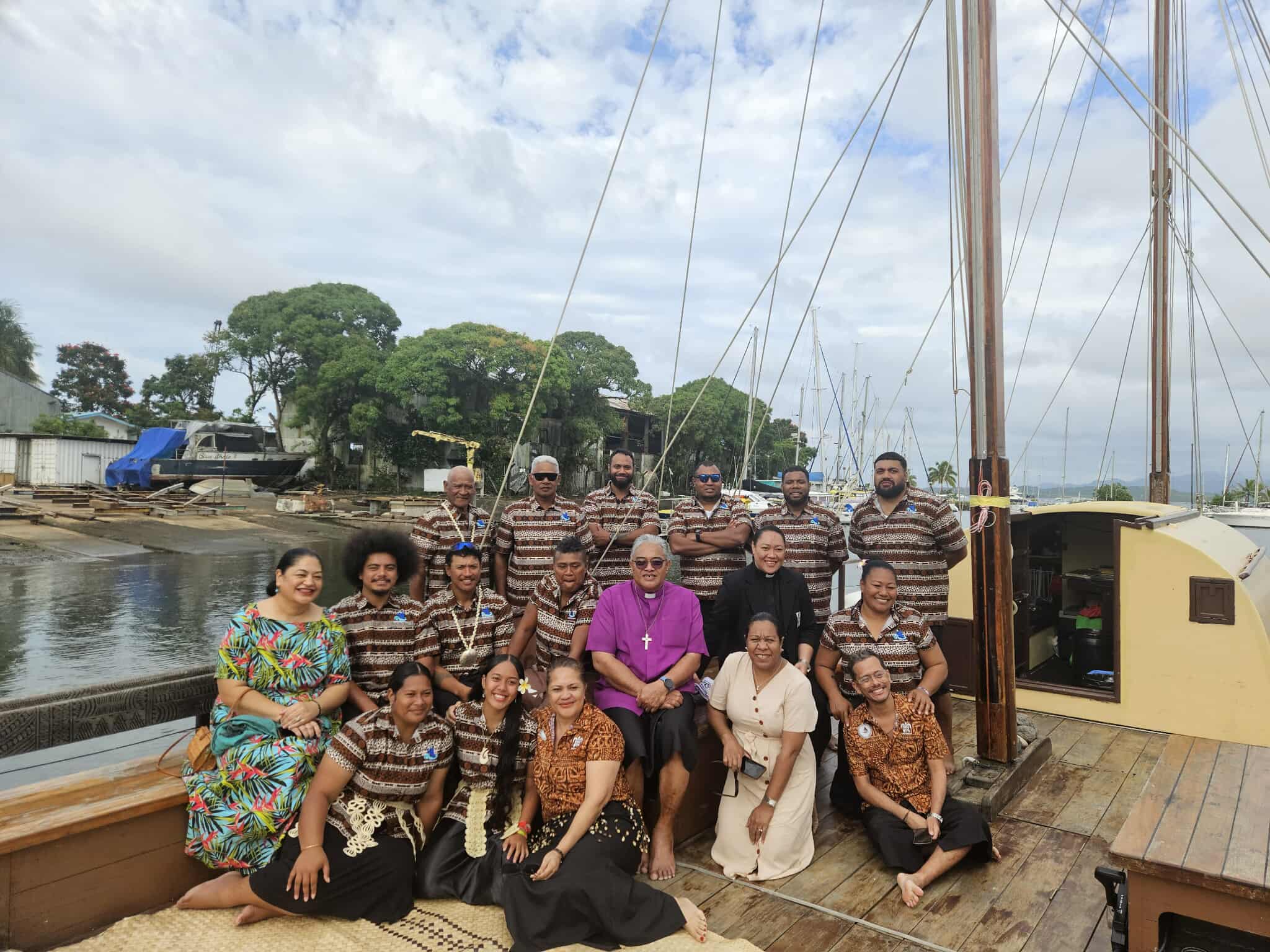 Soko ni Nuinui participants aboard a traditional Pacific sailing vessel