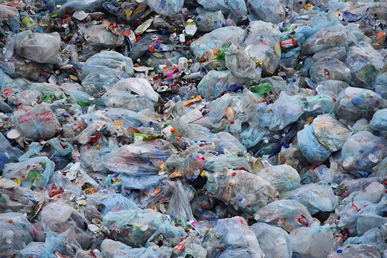 Discarded plastic waste collected for recycling